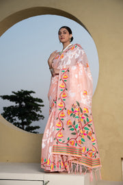 Kaashi Peach Cotton Jamdani Saree
